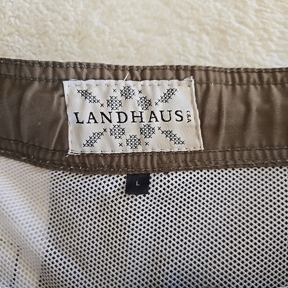 Landhaus Lederhosen German Swim Trunks Brown Size L Paisley Design Button Accent - Picture 11 of 16